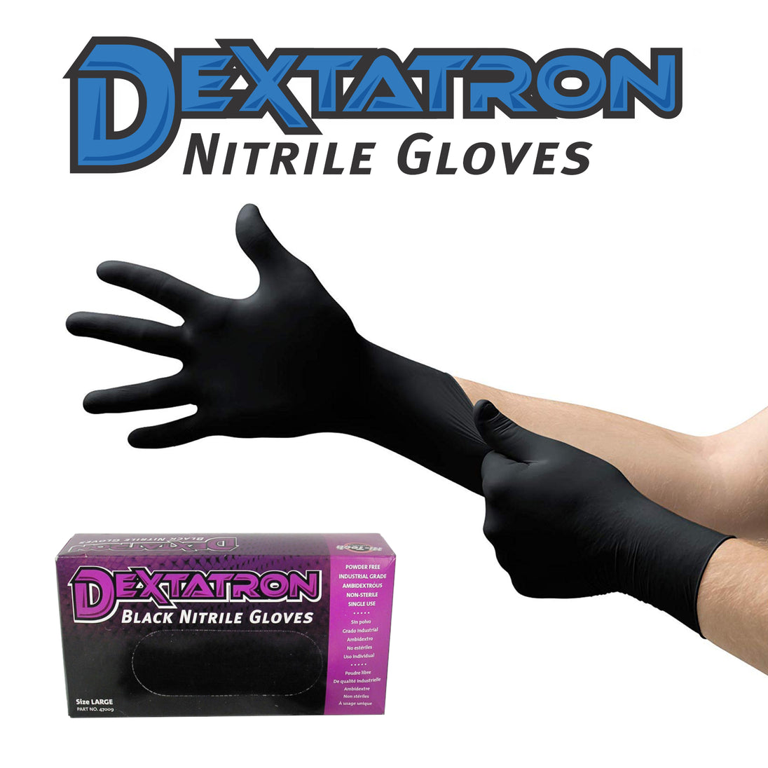 Dextatron Powder Free Black Disposable Nitrile Gloves (XX-Large)